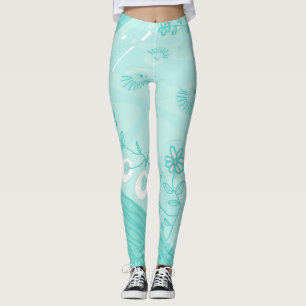 Legging Bohemian Chintz Ilustração Pastel Turquoise