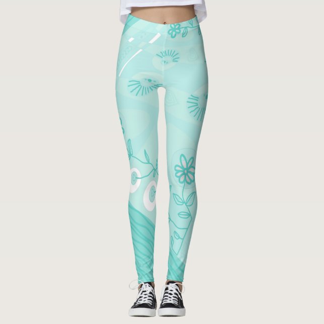 Legging Bohemian Chintz Ilustração Pastel Turquoise (Frente)
