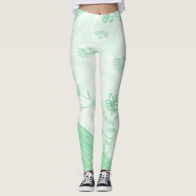 Legging Bohemian Chintz Ilustração Pastel Verde (Frente)