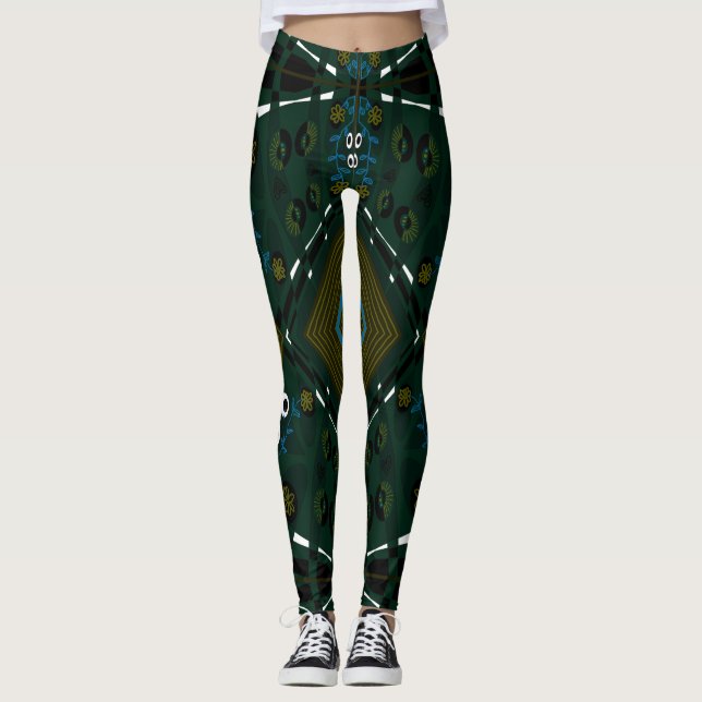 Legging Bohemian Chintz Ilustração Teal Olive Blue (Frente)