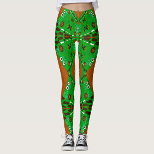Legging Bohemian Chintz Ilustração Turquesa Verde Marrom