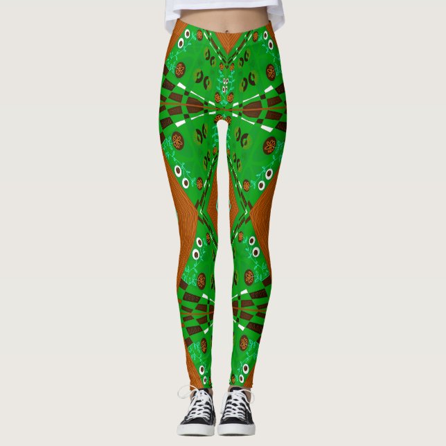 Legging Bohemian Chintz Ilustração Turquesa Verde Marrom (Frente)