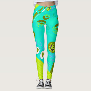 Legging Bohemian Chintz Ilustração Turquoise Olive White