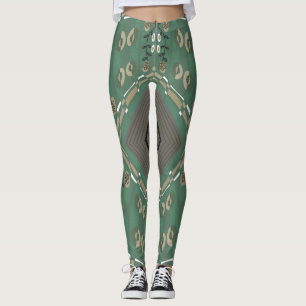 Legging Bohemian Chintz Ilustração Verde Cogumelo Branco