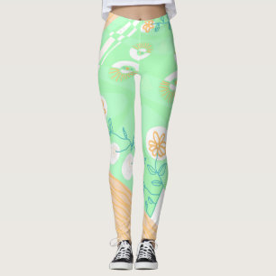 Legging Bohemian Chintz Ilustração Verde — Teal Laranja
