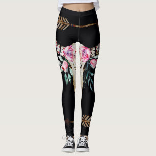 Legging Bohemian Deer Skull Watercolor Art