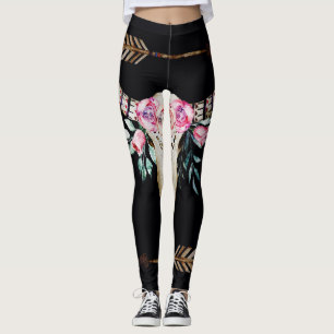 Legging Bohemian Deer Skull Watercolor Art