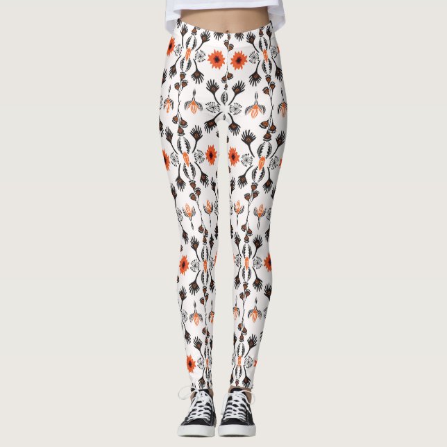 Legging Bohemian striped floral: vinheta desenhada à mão. (Frente)
