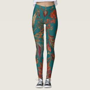 Legging Bohemian Style Emerald & Ruby Feather Impressão
