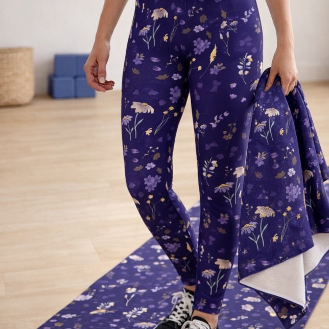 Legging Boho Aguarela Flores Silvestres Azul Marinho (Criador carregado)