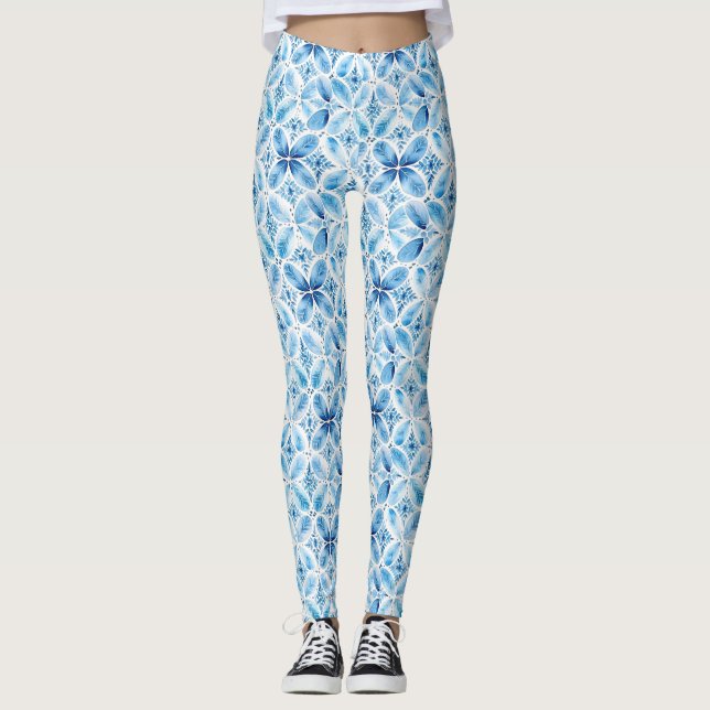 Legging Boho Blue White Floral (Frente)