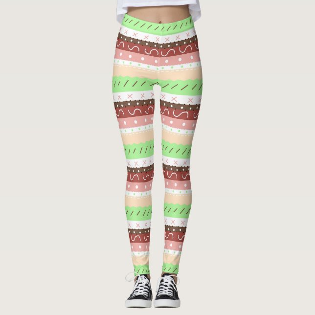 Legging Boho Brown, Borgonha, Verde e Mauve Whimsical (Frente)