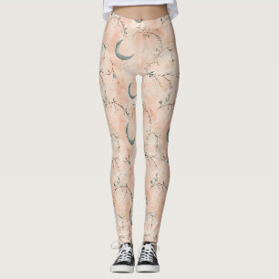 Legging Boho Celestial Floral Padrão da Lua (3)