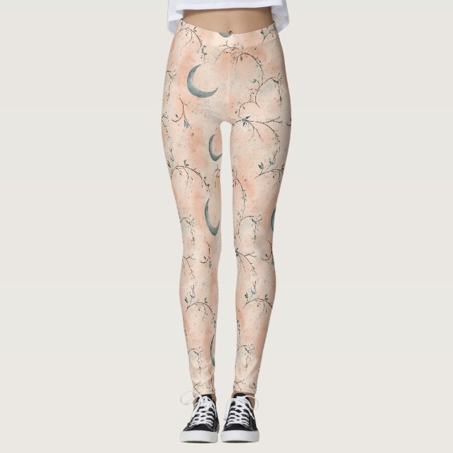 Legging Boho Celestial Floral Padrão da Lua (3) (Frente)