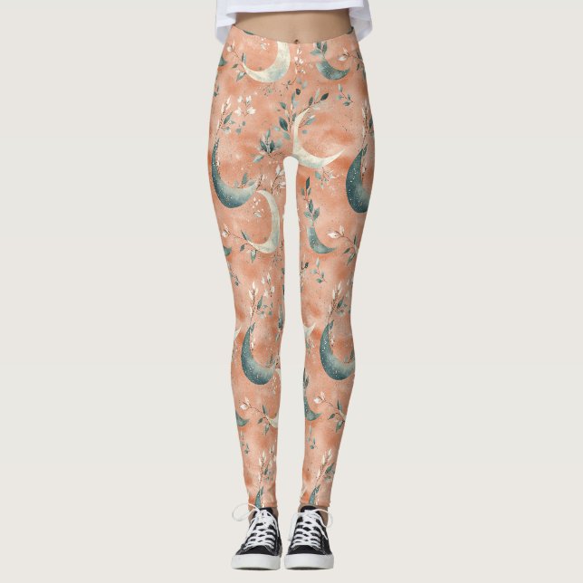Legging Boho Celestial Floral Padrão da Lua (5) (Frente)