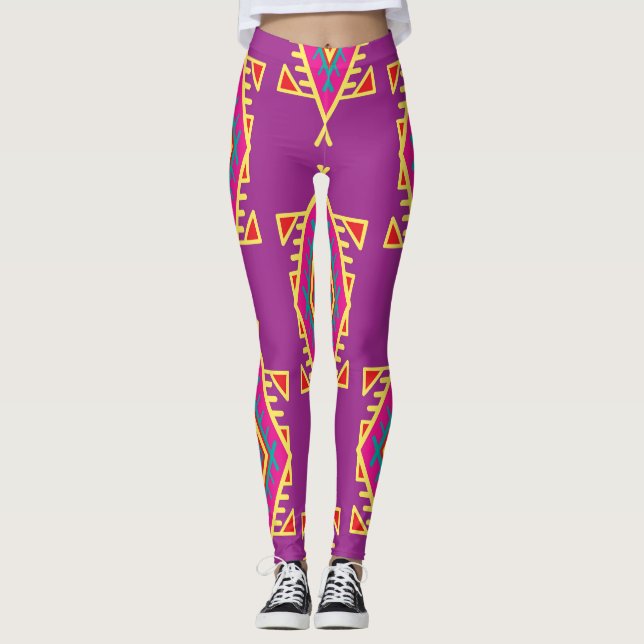 Legging Boho Chic: Ornamento Étnico Sem Costura (Frente)