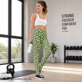 Legging Boho Daisy Padrão Floral Verde