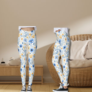 Legging Boho Flor Silvestre Azul Amarelo Yoga