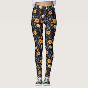 Legging Boho Floral Cuja Cor Preta é Laranja Azul