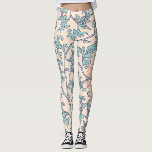 Legging Boho floral, estilo de boho asiático (Frente)