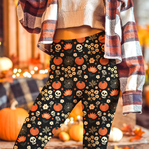 Legging Boho Halloween Floral Crânio Cottagecore