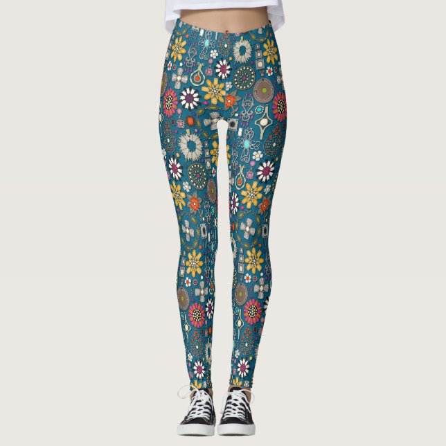 Legging boho joia tesouros azul-pavão (Frente)