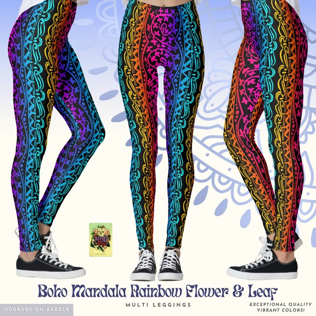 Legging Boho Mandala Rainbow Flower & Leaf (Criador carregado)