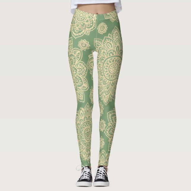 Legging Boho Pastel Mandala Verde Salvia (Frente)