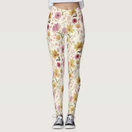 Legging boho Pink Wildflower Watercolor 