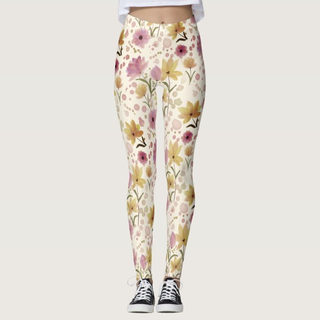 Legging boho Rosa Flor Silvestre Aquarela (Frente)