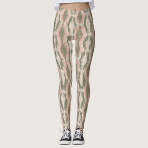 Legging Boho Rubor Rosa Padrão Ikat Oliva