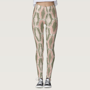 Legging Boho Rubor Rosa Padrão Ikat Oliva