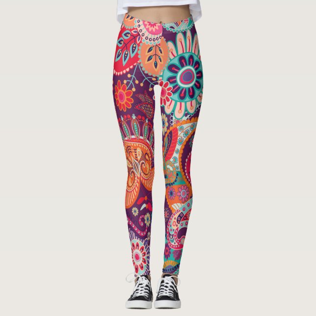Legging Boho Style Floral Pattern Hippie Mulher (Frente)