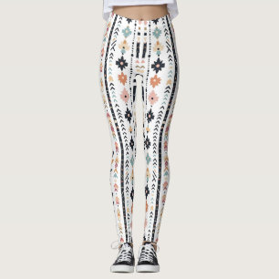 Legging Boho Tribal Aztec Listras Verticais Creme Ferrugem