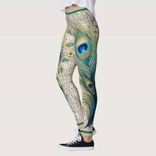 Legging Boho Vintage Lace e Penas de Peacock