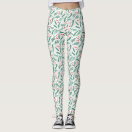 Legging Boias de Natal Evergreen e Holly Berries