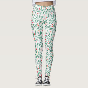 Legging Boias de Natal Evergreen e Holly Berries