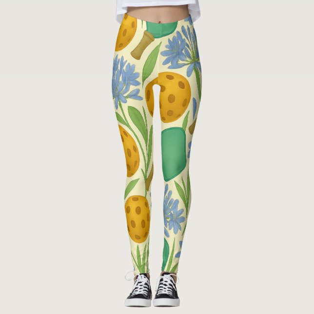 Legging Bola de Pickleball Floral Impressão sem costura (Frente)