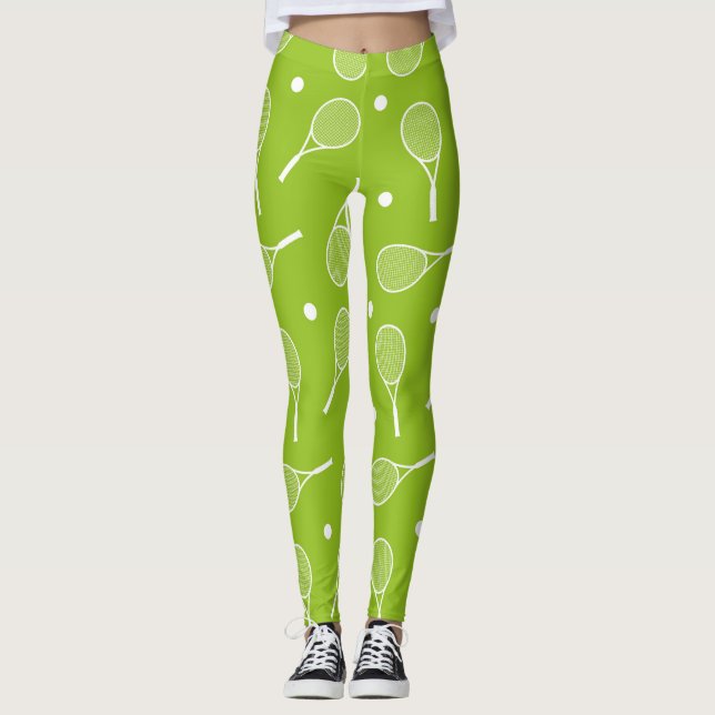 Legging bola de tênis e raquete em verde (Frente)