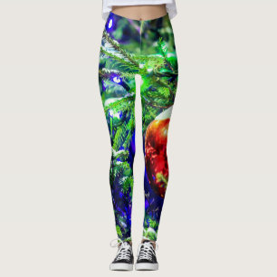 Legging Bola Vermelha de Árvore de Natal Verde