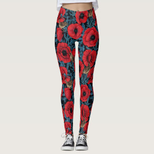 Legging Bolachas e bisnagas vermelhas, folhas azuis em pre