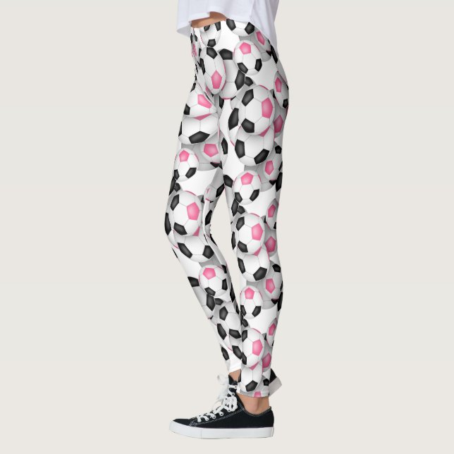 Legging bolas de futebol com as cores da equipe rosa preto (Esquerda)
