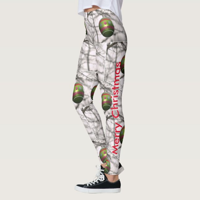 Legging Bolas de Ornamento de Prata Vermelhos do Natal (Esquerda)