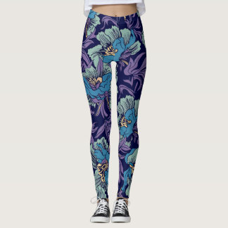 Legging Bold Blue & Teal Botanical Print Floral Pattern