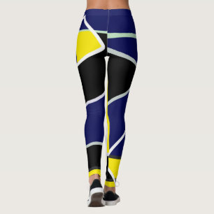 Legging Bold Blue Yellow Abstrato Art