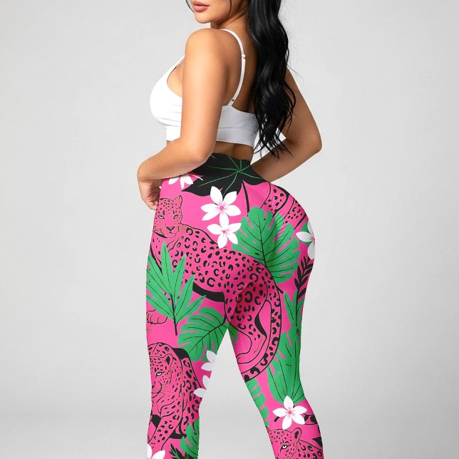 Legging Bold Hot Pink Leopard Tropical Jungle Seamless Pat (Criador carregado)