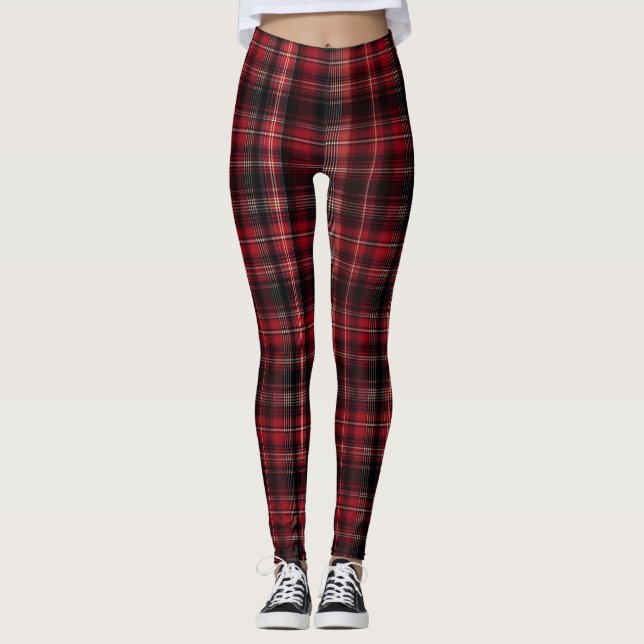Legging Bold Red and Black Tartan Plaid (Frente)