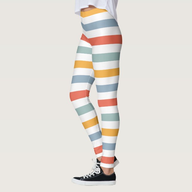 Legging Bold Retro 70s Horizontal Stripes Orange Teal And  (Esquerda)