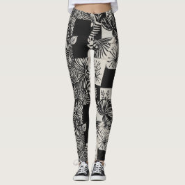 Legging Bold Tropical Monochrome Floral Pattern
