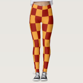 Legging Bold Vibrant Sporty Scarlet & Gold Check Pattern 
